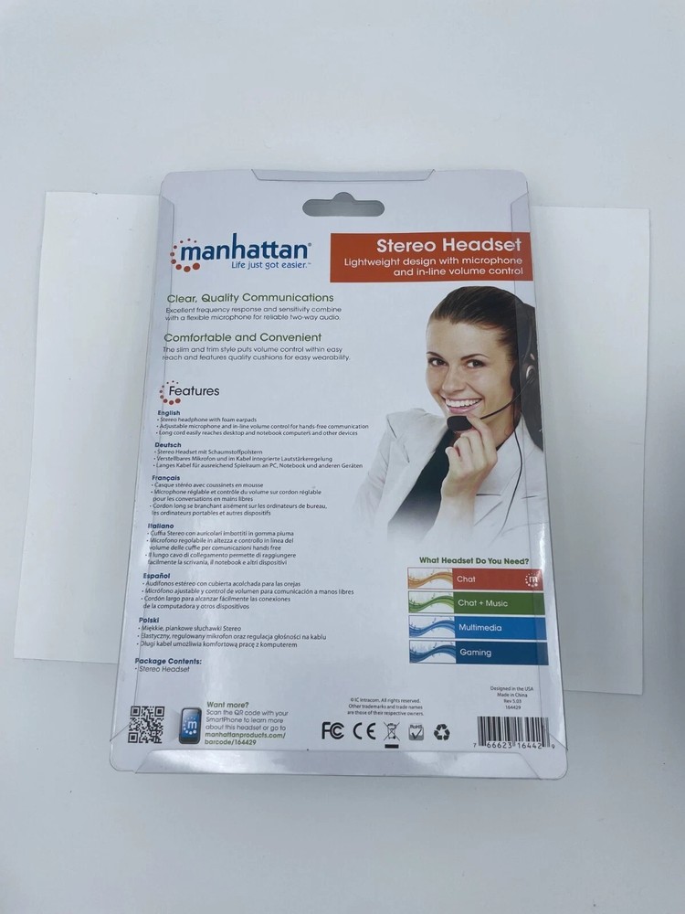 Manhattan 3.5mm Stereo Wired Headset with Mic - with Microphone Volume Control