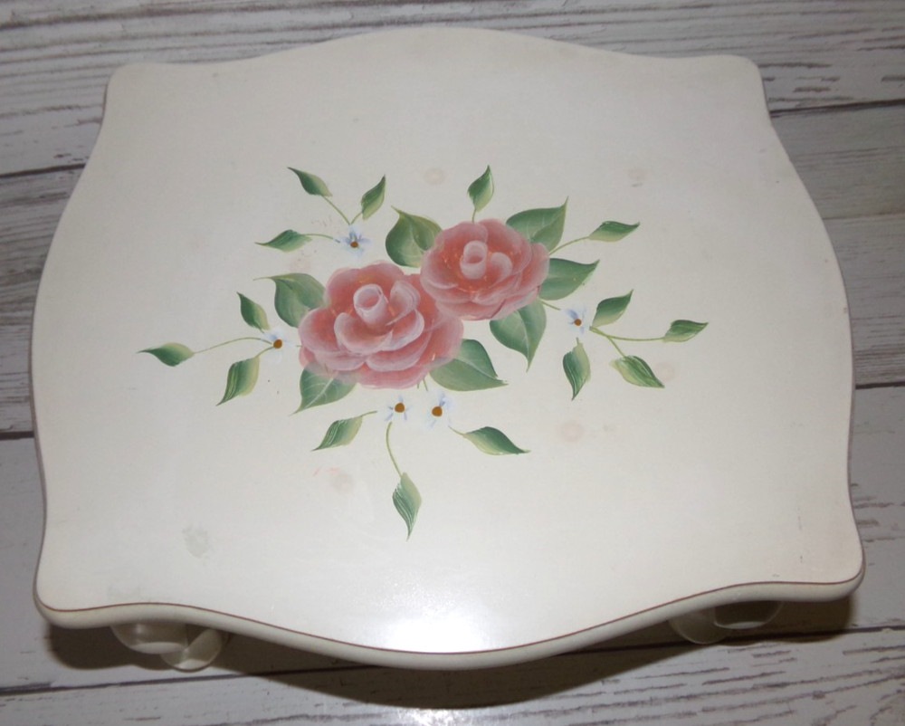 Thomas 'Pacconi Classics' Hand Painted White Floral Foot Stool w Storage Niche