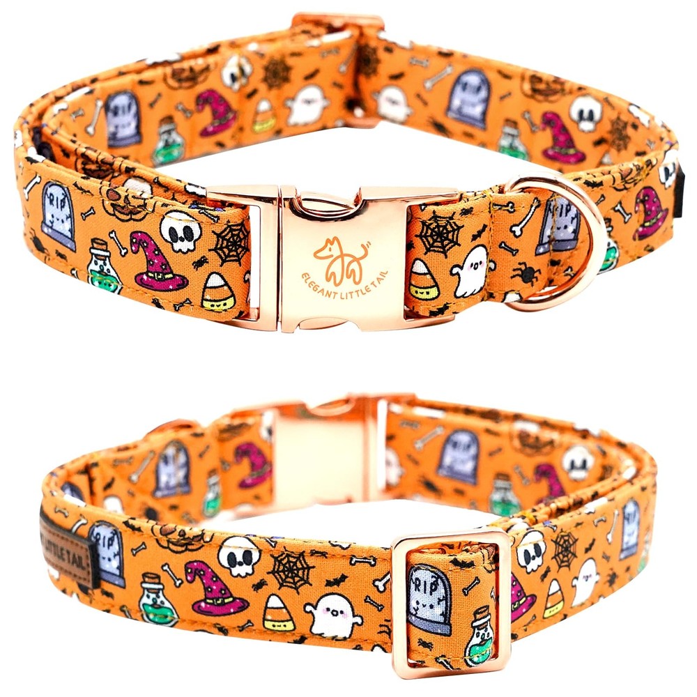 Fall Dog Collar, Pumpkin Holiday, Halloween Bow, Durable, Adjustable, Small