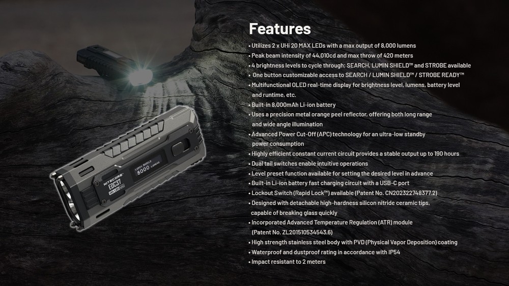 Nitecore EDC37 USB-C Charging 8000 Lumens LED Torch Flashlight