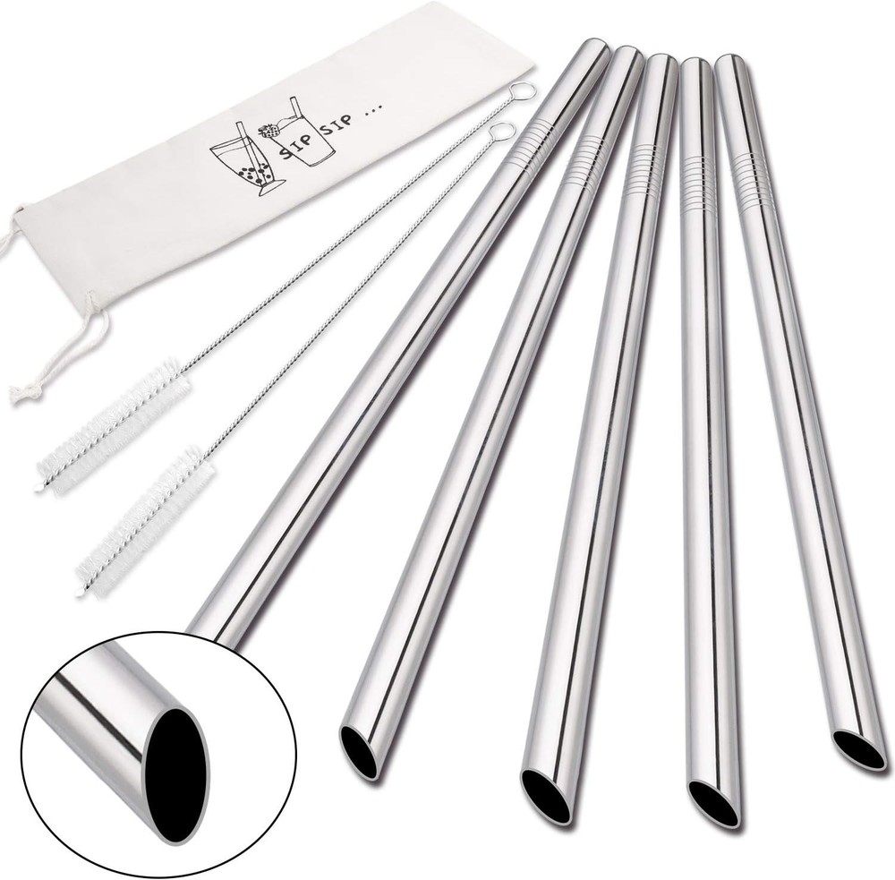 Angled Tips 5 Pcs 10" Reusable Bubble Tea Straws & Smoothie Straws, 0.5" Wide