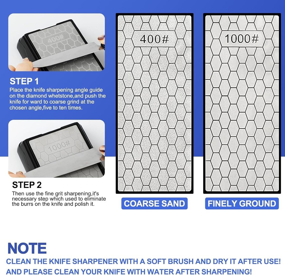 Portable Diamond Knife Sharpening Stone with Storage Case & Angle Guide 6 x 2 in