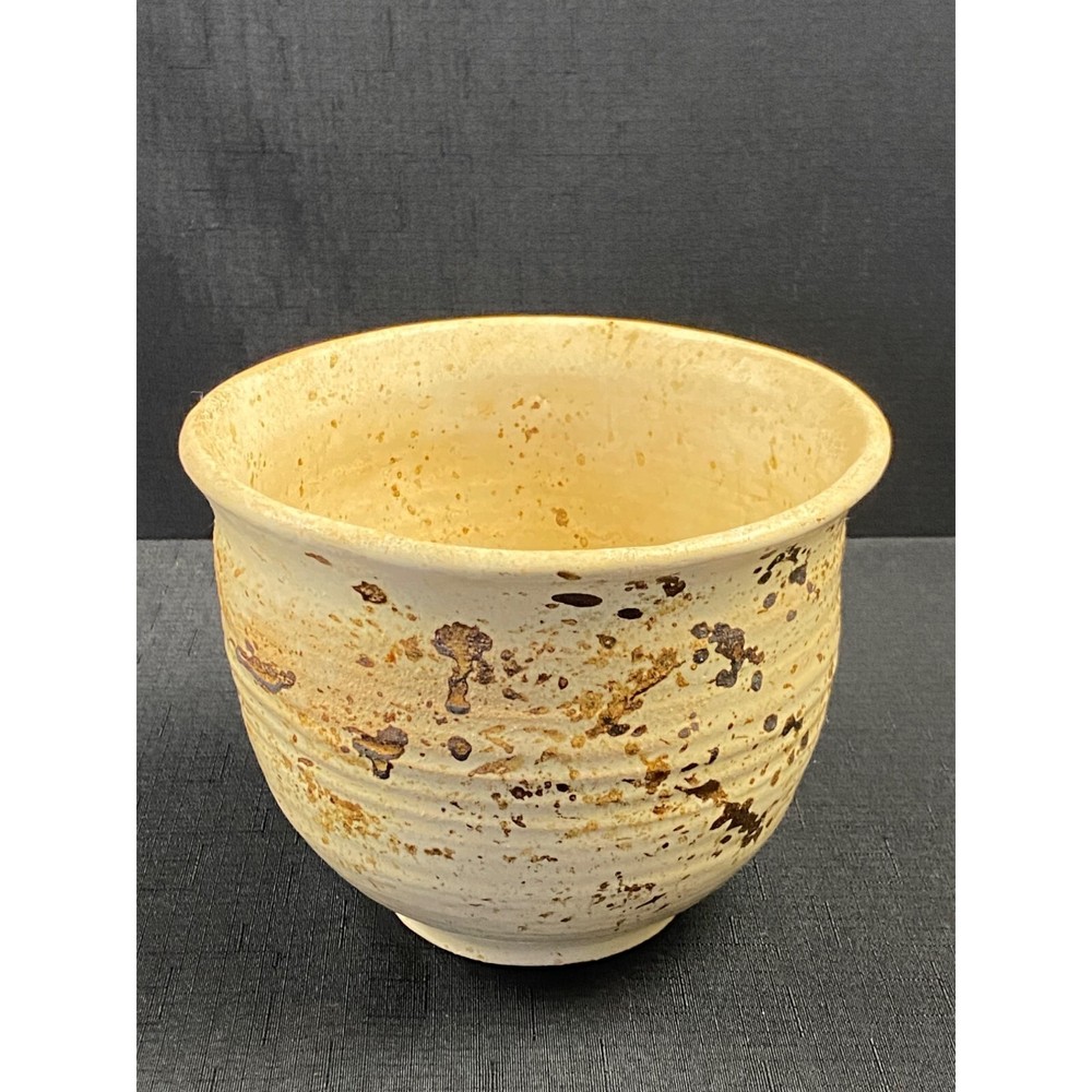Vintage Hand Made Pottery Planter Signed, Beige w Brown
