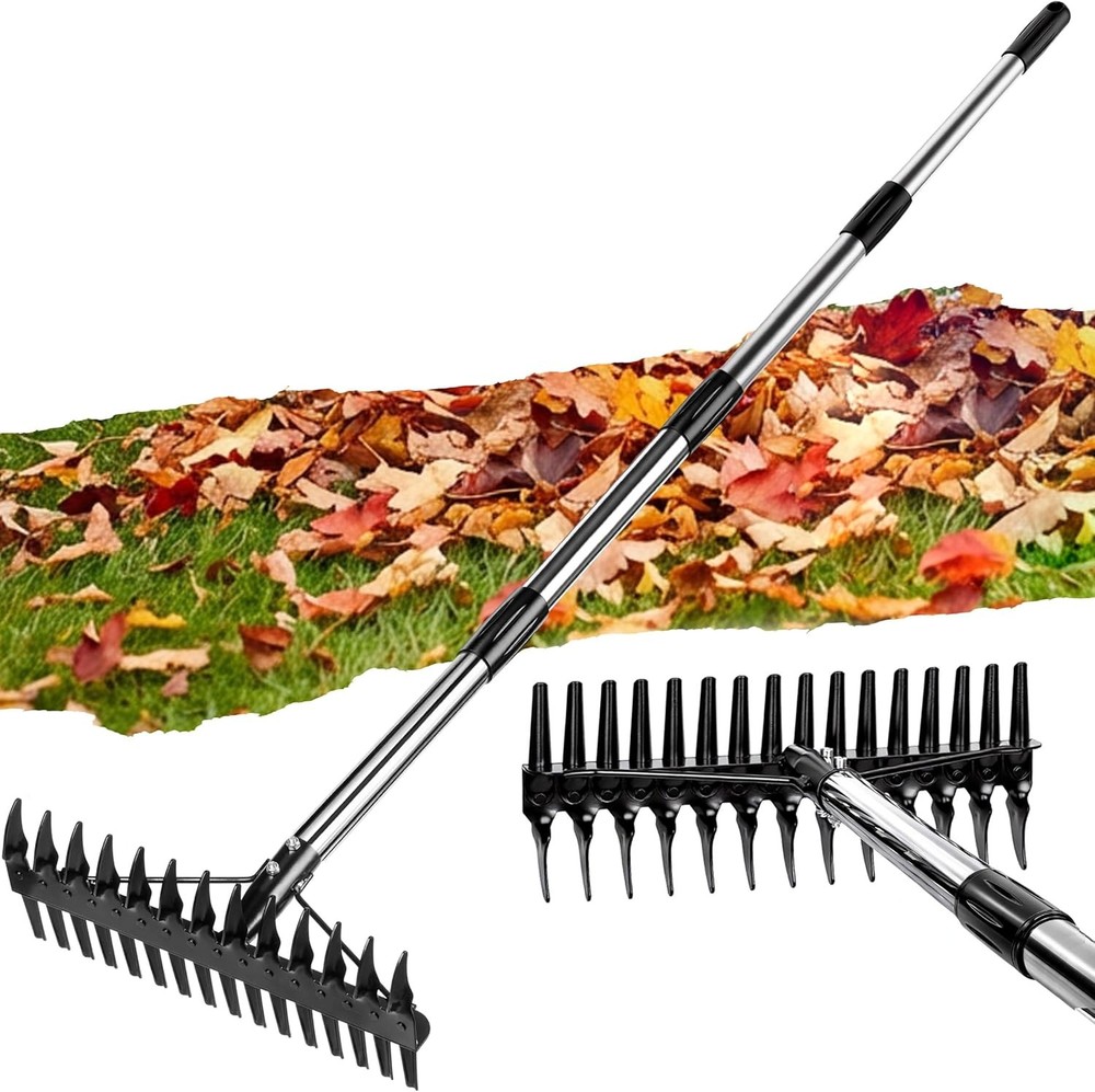 Thatch Rake for Lawns 36-63'' Stainless Steel Adjustable Handle for Dethatching