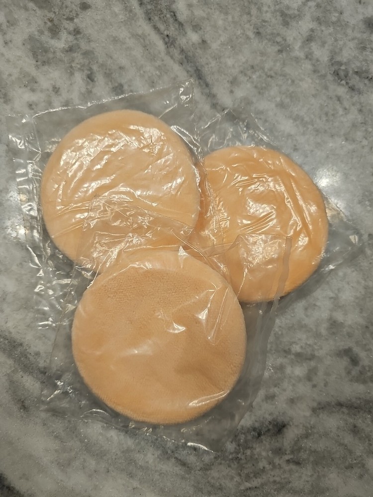 3 New Peach Vanity Powder Box Replacement Body Puff 3.5" Double Sided