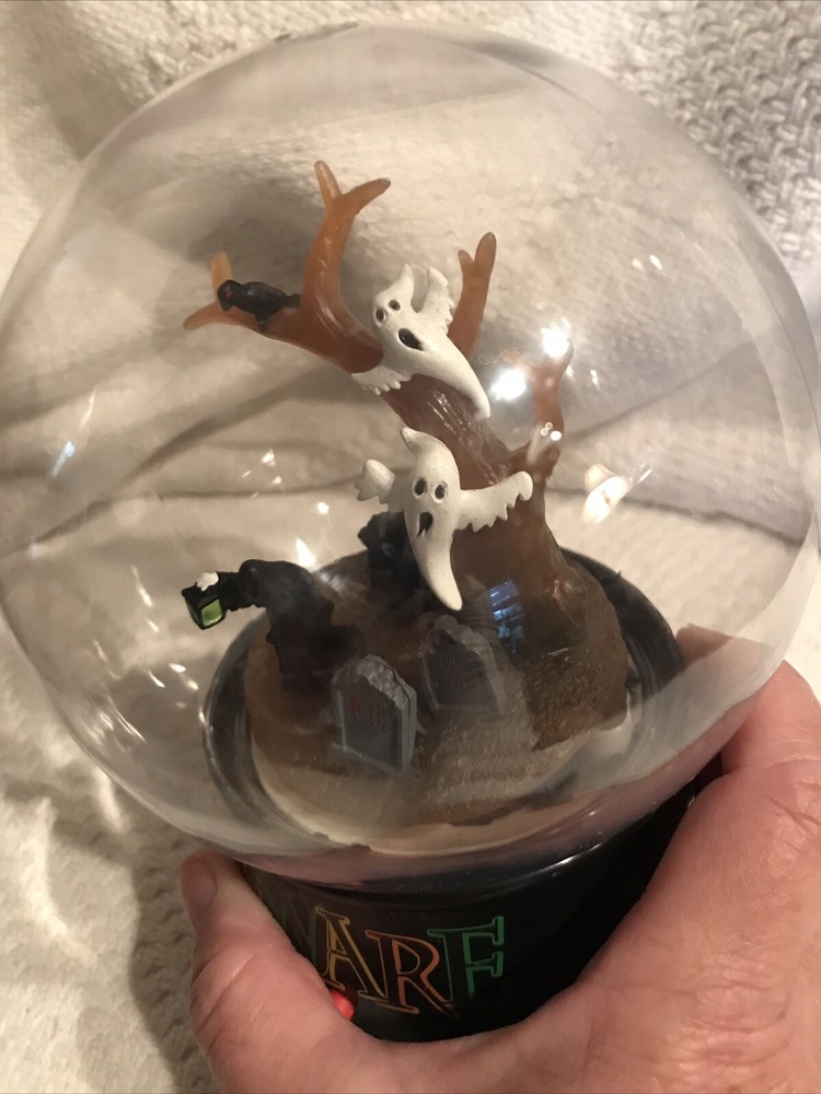 2012 Gemmy Halloween Globe Beware Cemetery Graveyard Ghosts Tornado WORKS! 6”x4”