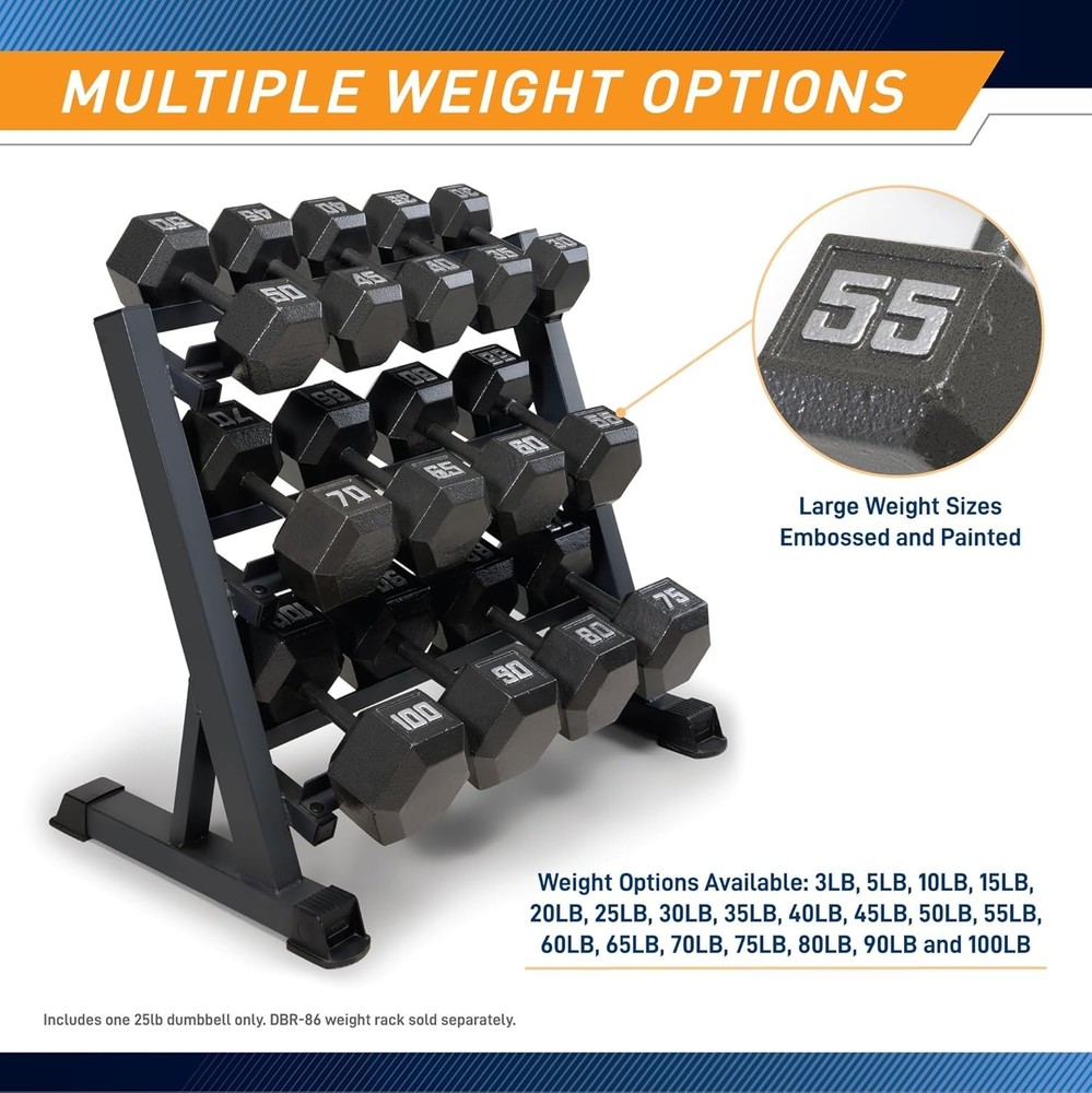 Hex Dumbbell Collection - 3-100 lb Options-