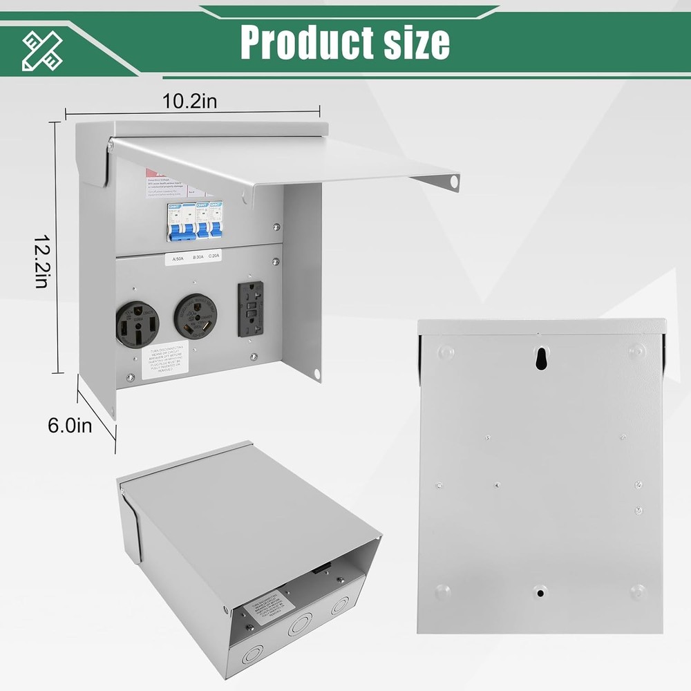 RV Temporary Power Outlet Panel Electrical 50/30/20A with Breaker