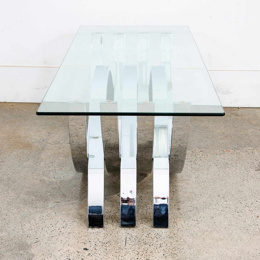 Mid Century Modern Coffee Table Chrome Glass Rectangular Vintage Sculptural Mcm