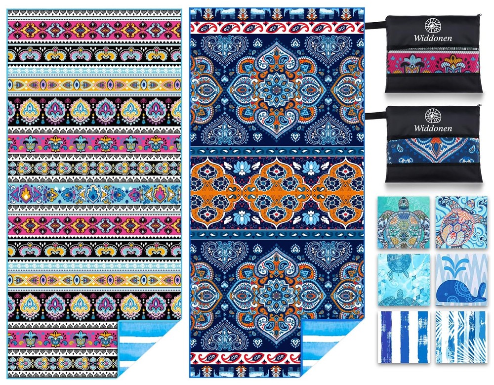 2 Pack Microfiber Lightweight Beach Towel Sand Free Quick Dry Absorbent Thin ...