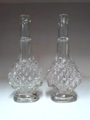Vintage 2 Pcs Empty Perfume Bottle Diamond Cut Design Attar Bottle Without Lid.