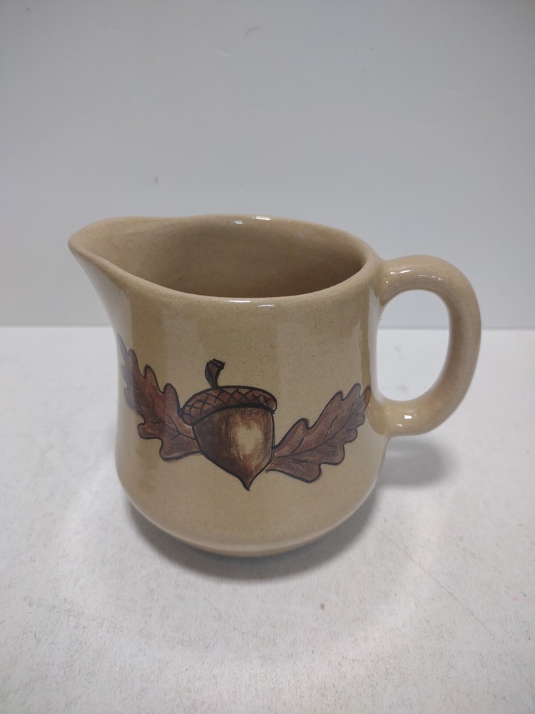 Handmade Pottery Sugar Bowl & Creamer Set Acorn Leaf Fall Design Signed Art