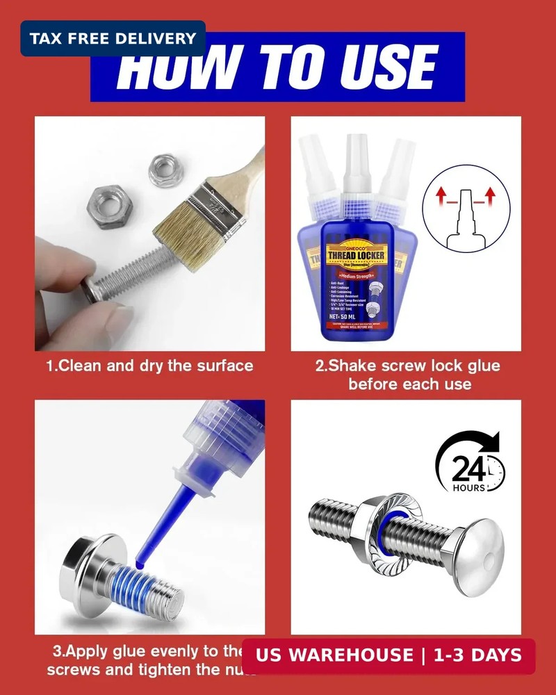 Thread Lock Blue and Red, Threadlocker Medium and Strong Strength, Thread Locker