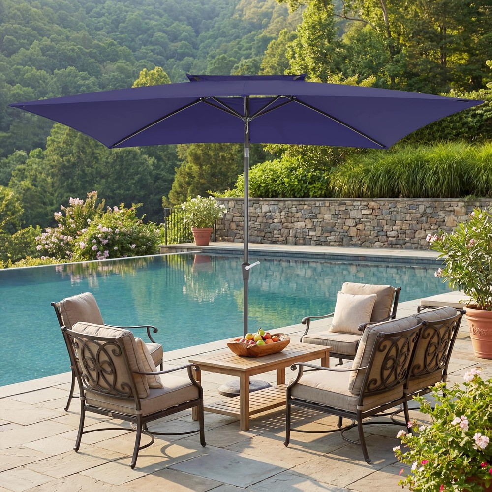 VEGOND 6.6x10ft Rectangular Patio Umbrella,Outdoor Double Top Table Navy