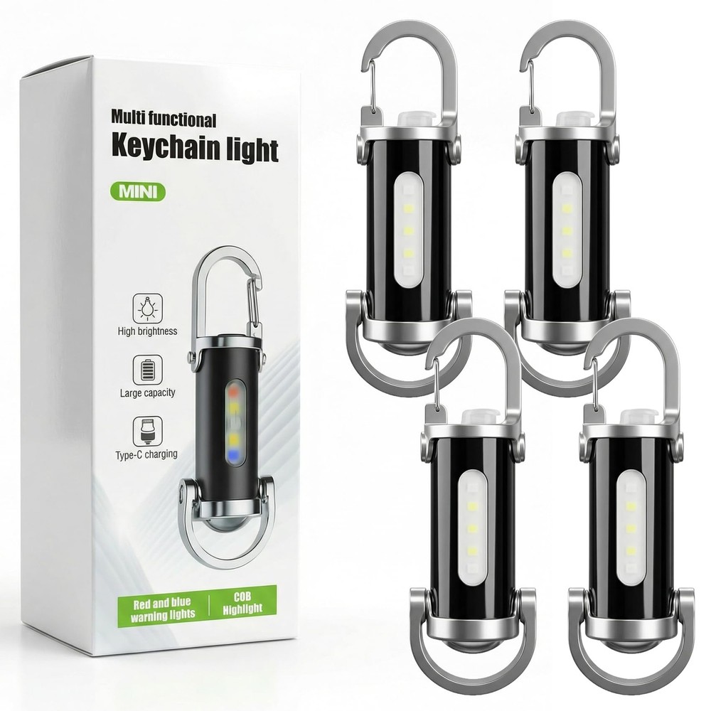 Rechargeable Keychain Flashlight - 4-Pack Portable small flashlight, Black