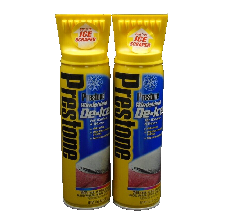 Prestone Windshield De-Icer Spray Cans 2 pack 17oz ea with Built in Scraper