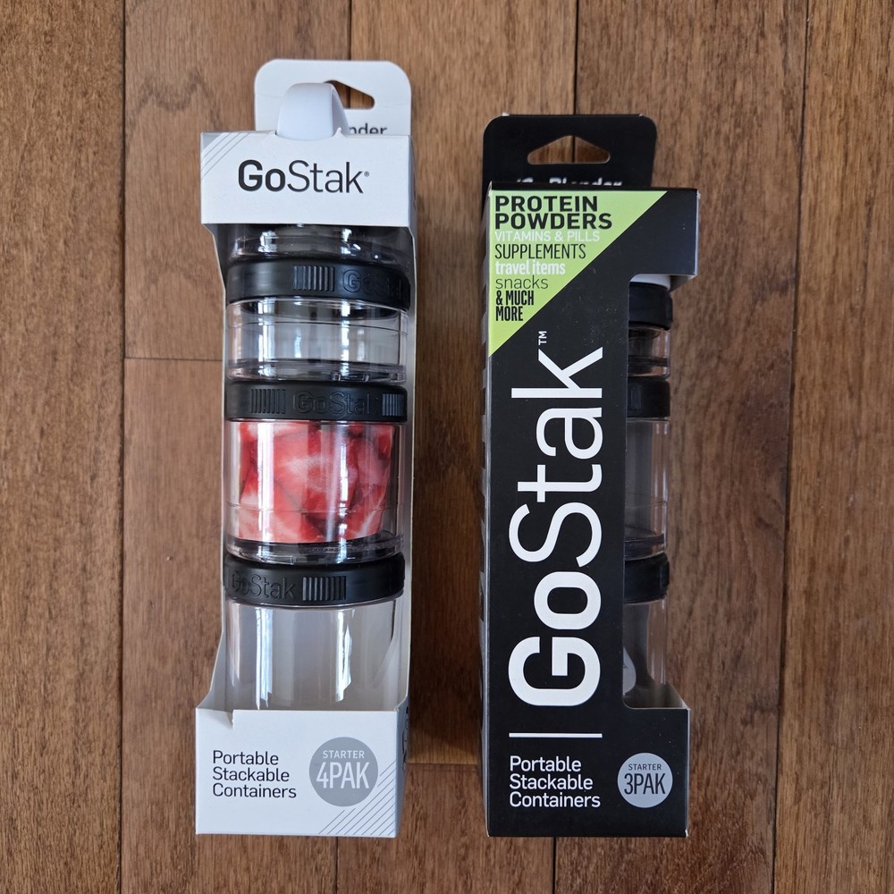 GoStak 3&4 Pak Black Portable Stackable Storage Containers w/Blue Blender Bottle