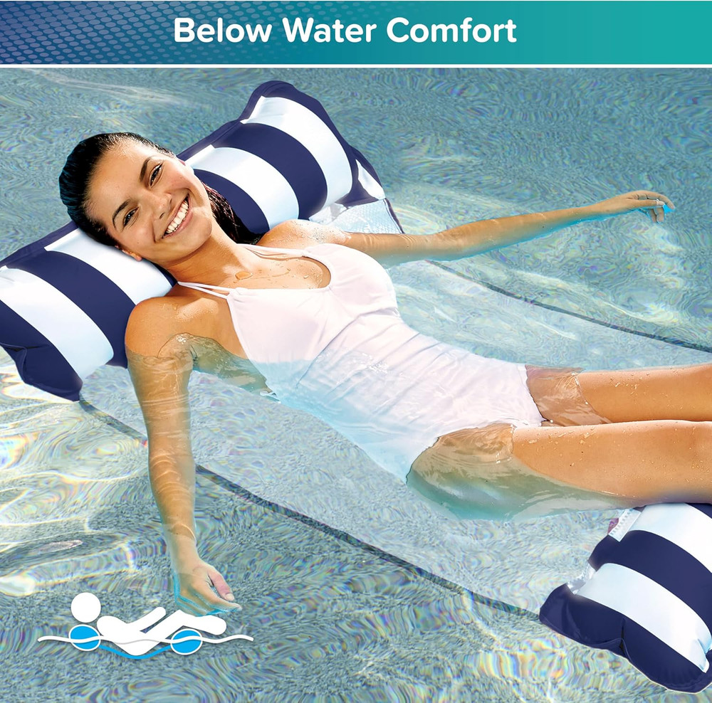 Aqua Monterey Hammock Pool Float - Three Pack - Light Blue, Navy & Burgundy/Whit
