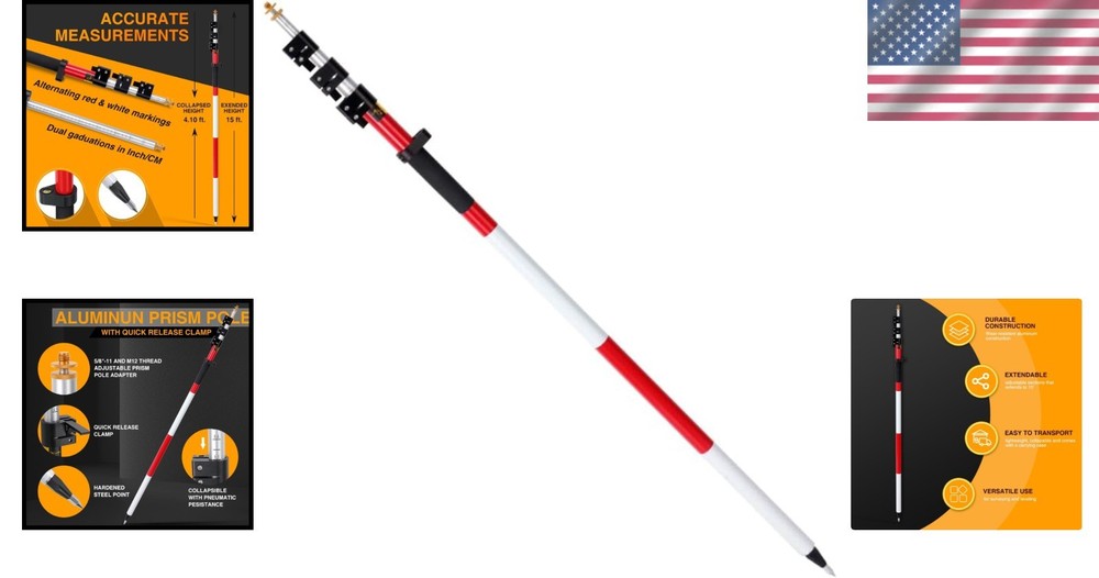 15ft Aluminum Prism Pole w/ Quick Lock System-