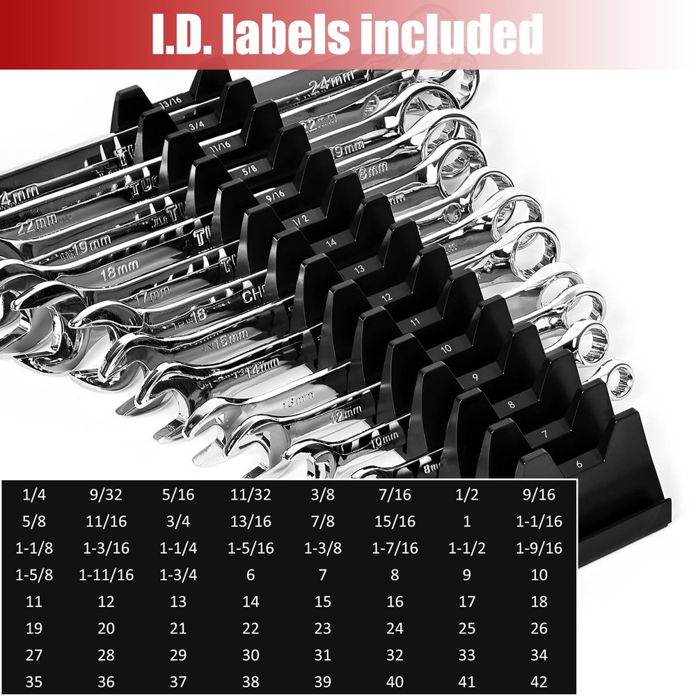Monliful 60 pcs Magnetic Modular Wrench Organizer Holder - Black
