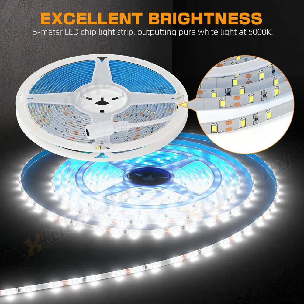 12V 5M LED Strip Light, with Remote Control, For Bedroom Kitchen Ceiling