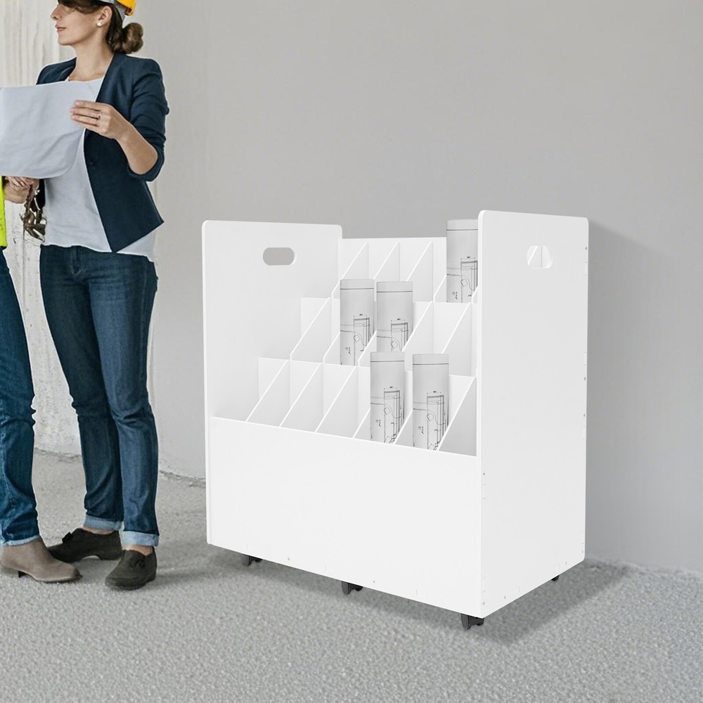 Mobile Roll File Storage Rack, Roll Files Storage Cabinet with Wheels, 21 Slots