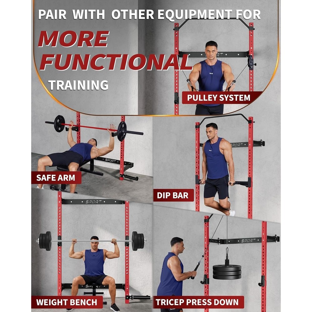 1000LBS Wall Mounted Folding Squat Power Rack for Home Gym with Pull-Up Bar