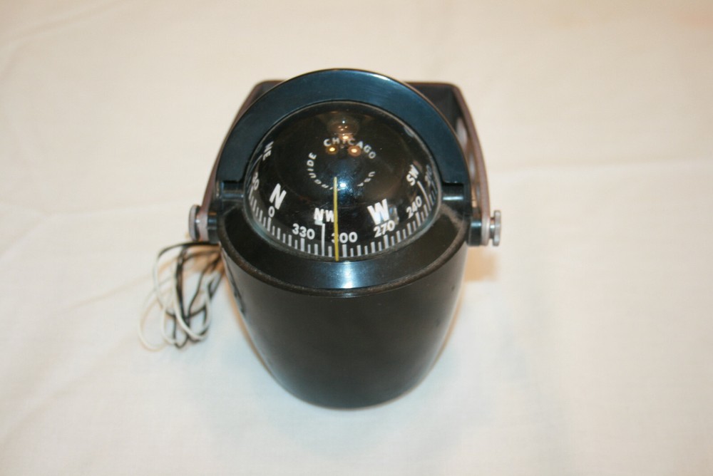 Vtg Airguide Illuminated Compass  Shield Adjustable Mount W/Movable Sun EUC