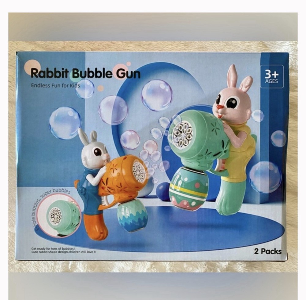 Rabbit Bubble Gun For Kids Auto Bubble Blower 2 Pack w/Bubble Liquid Concentrate