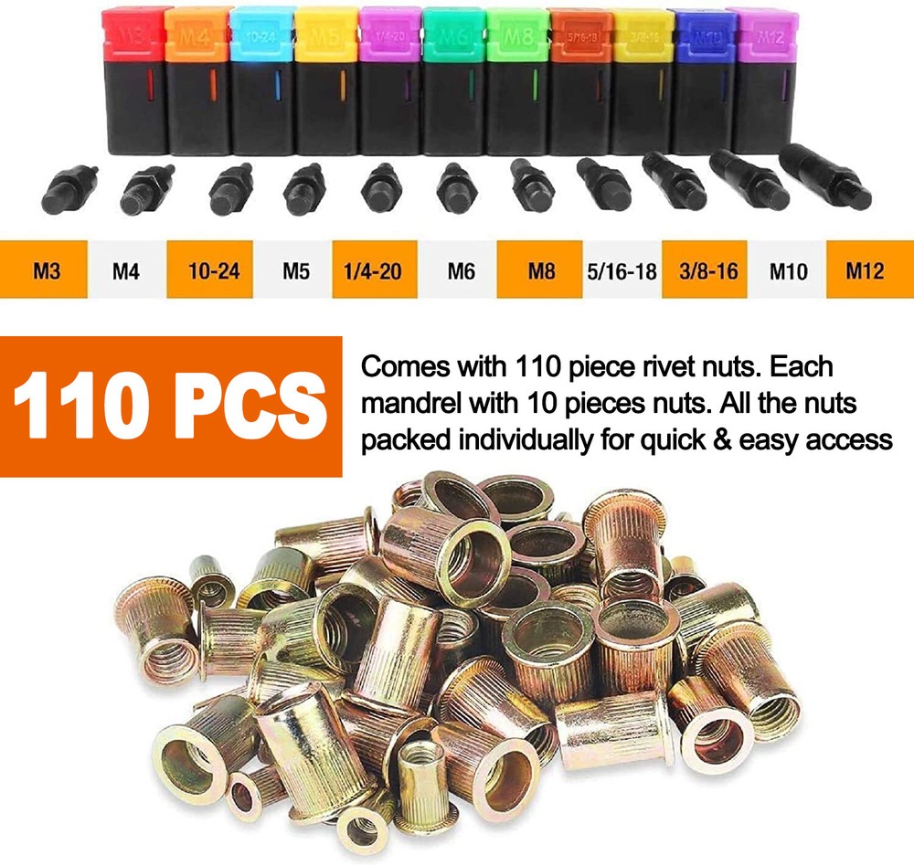 13" Rivet Nut Gun Kit Rivnut Tool Nut Setter Thread Setting Nutsert Metric&SAE