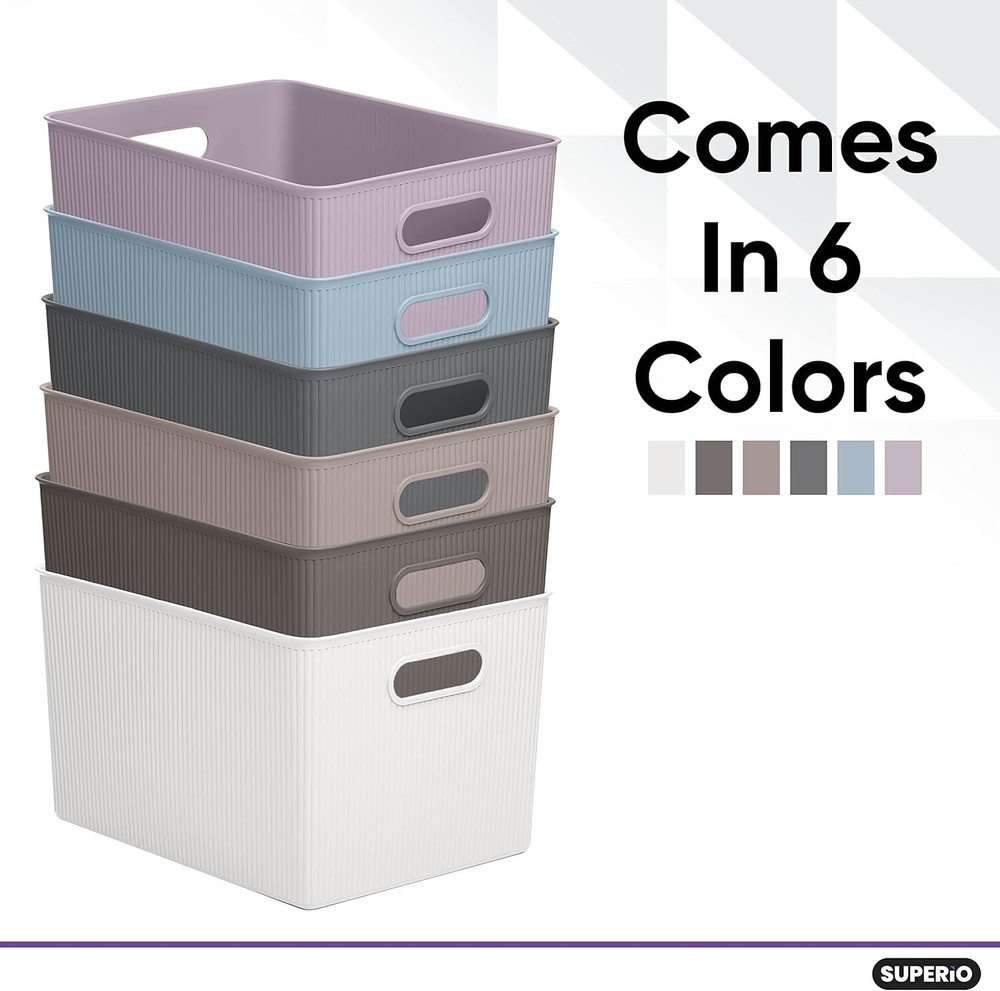 Superio 22L Large Ribbed Storage Bin- Plastic Storage Bin (2 Pack, Lilac)