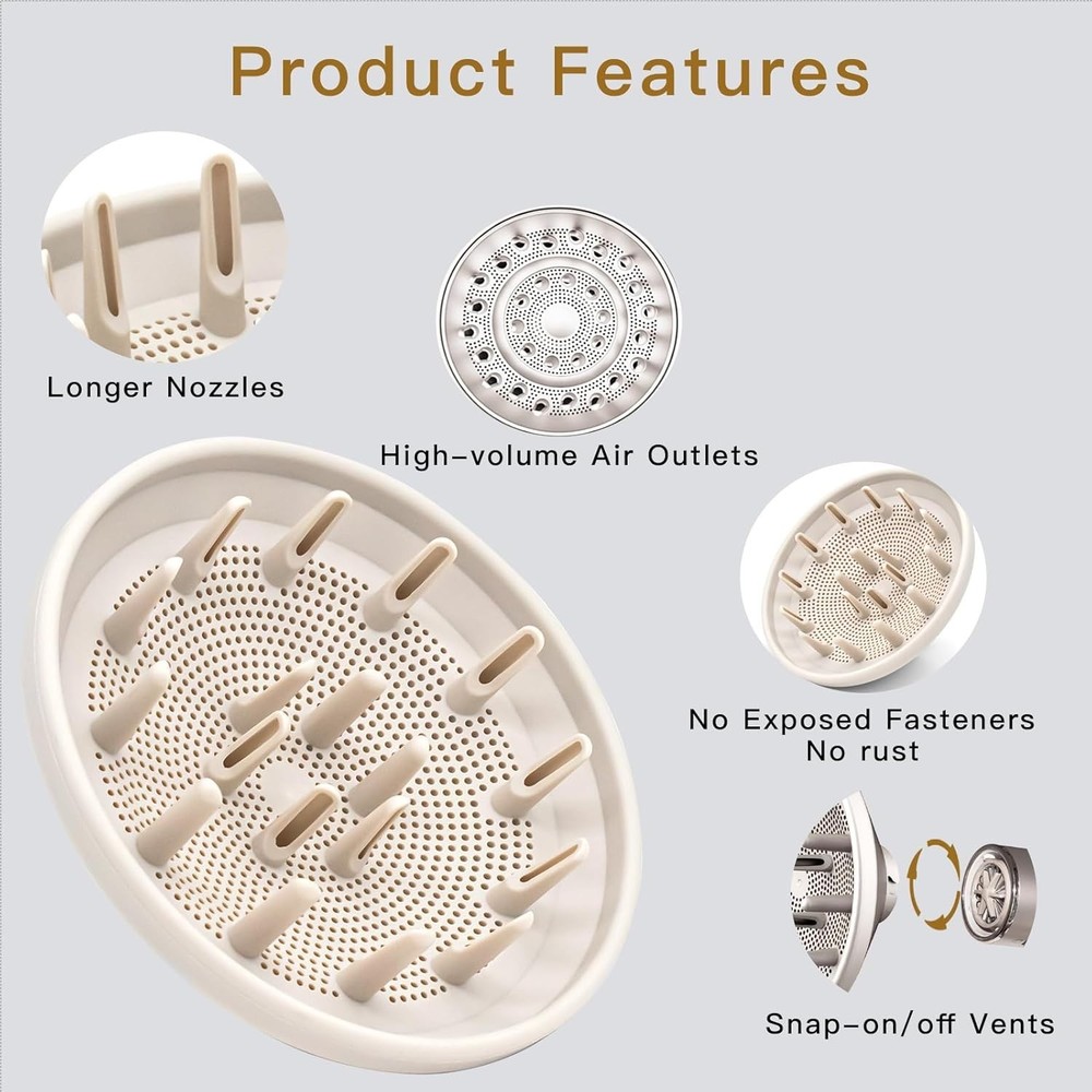 Salon-Quality Large Diffuser for Wavy & Curly Hair - Tool-Free FlexStyle Option