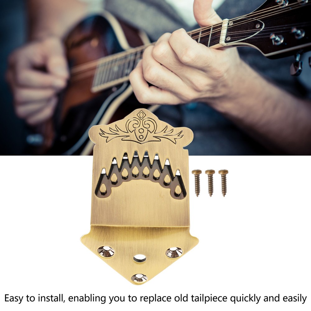 8 String Mandolin Tailpiece Feather Pattern Metal Bronze Color For Mandolin EXEB