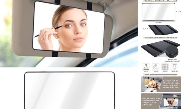 Car Visor Mirror, Sun Visor Mirror with Straps, Cosmetic Makeup Visors Mirrors