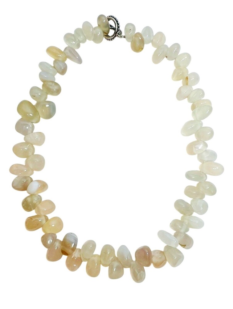 Tumbled White and Beige Agate Chunky Bead Necklace