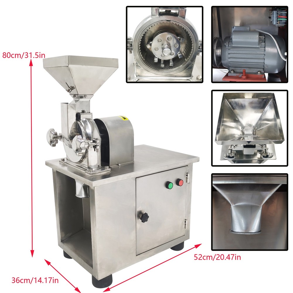 SUS Universal Crusher Dry Pulverizer Grinder w Interchangeable Sieves High Speed