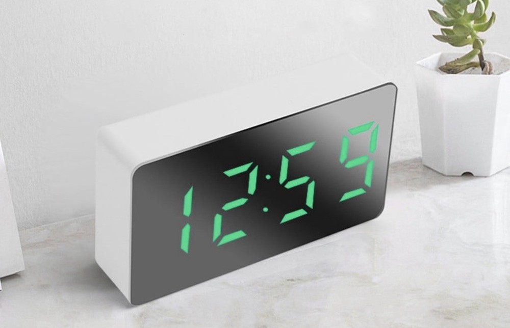 Mirrored Digital Alarm Clock White /Black