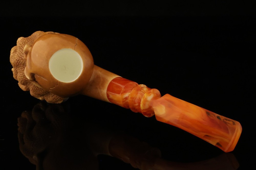 srv - Octopus Skull Block Meerschaum Pipe with fitted case 15464