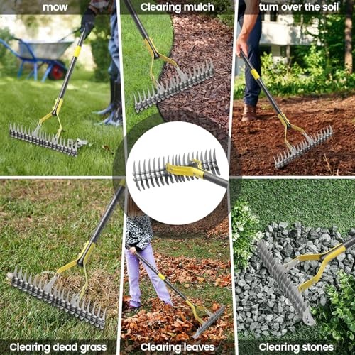 Thatch Rake Heavy Duty Dethatcher Rake Adjustable Dethatching for 55 inch