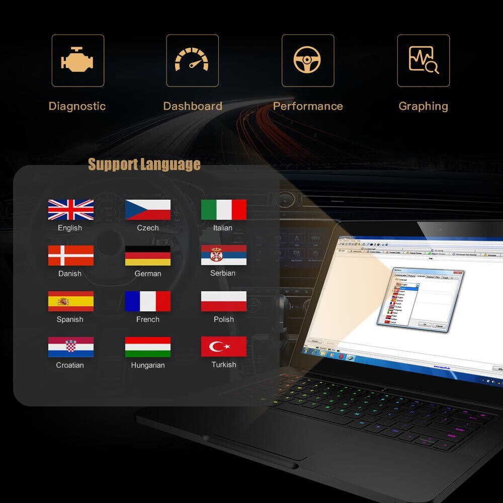 BT5 OBD2 Bluetooth Car Scanner ELM327 Android Auto Torque Diagnostic Scan Tool
