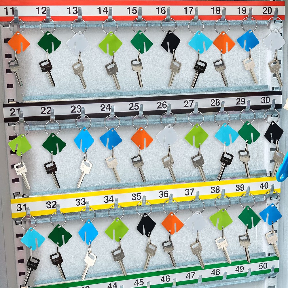 70 Sets Key Tags Blank Slotted Plastic White Ring Numbered Key Identify Tags ...
