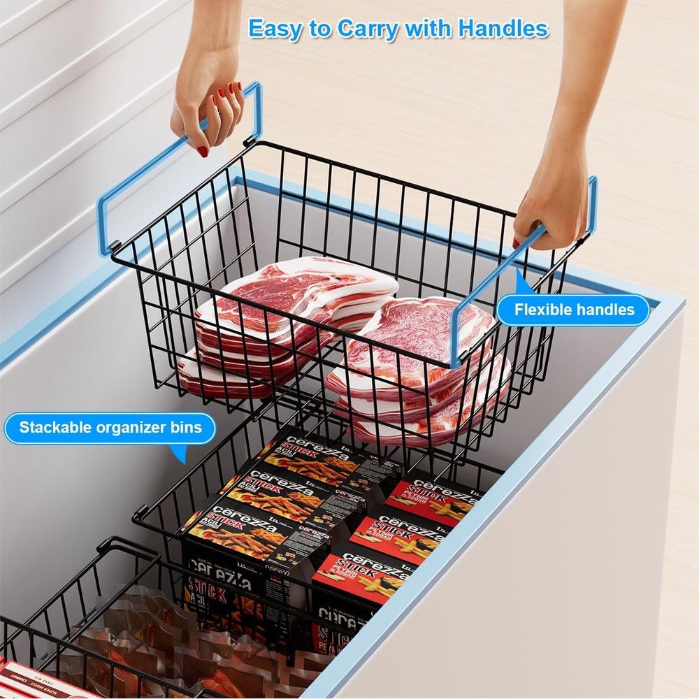 Homics Freezer Organizer Bins, Large Capacity Stackable Baskets for Deep Ches...