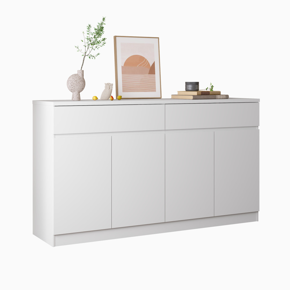 White Sideboard Buffet Cabinet with 2 Drawers 4 Doors Dining Storage