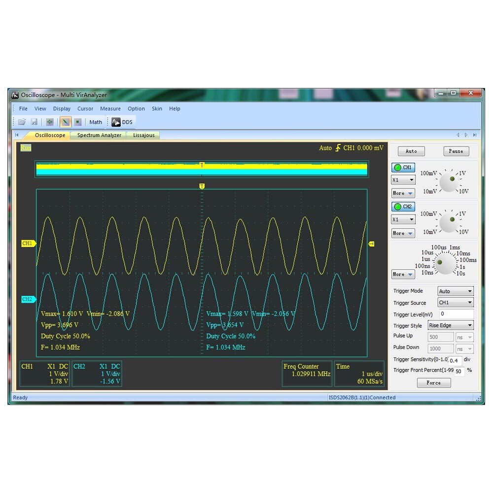INSTRUSTAR ISDS2062A PC Based USB Digital Oscilloscope 12BIT ADC 20MHz Bandwidth