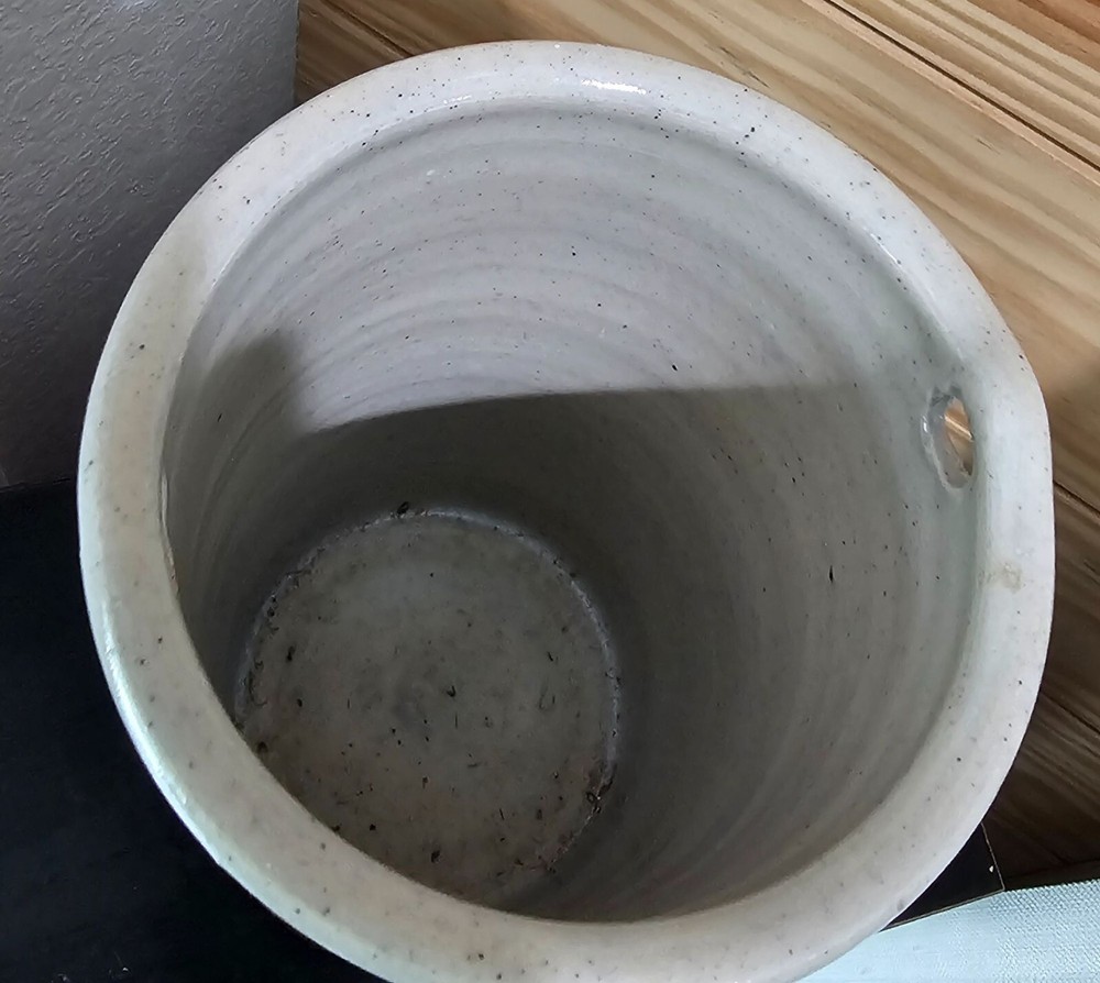 Signed Studio Pottery Vase Cream Blue Brown 7"
