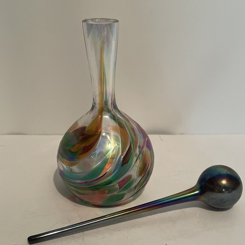 Vintage Studio Borowski Raised Iridescent Perfume Bottle With Stopper Mint! 6.5”