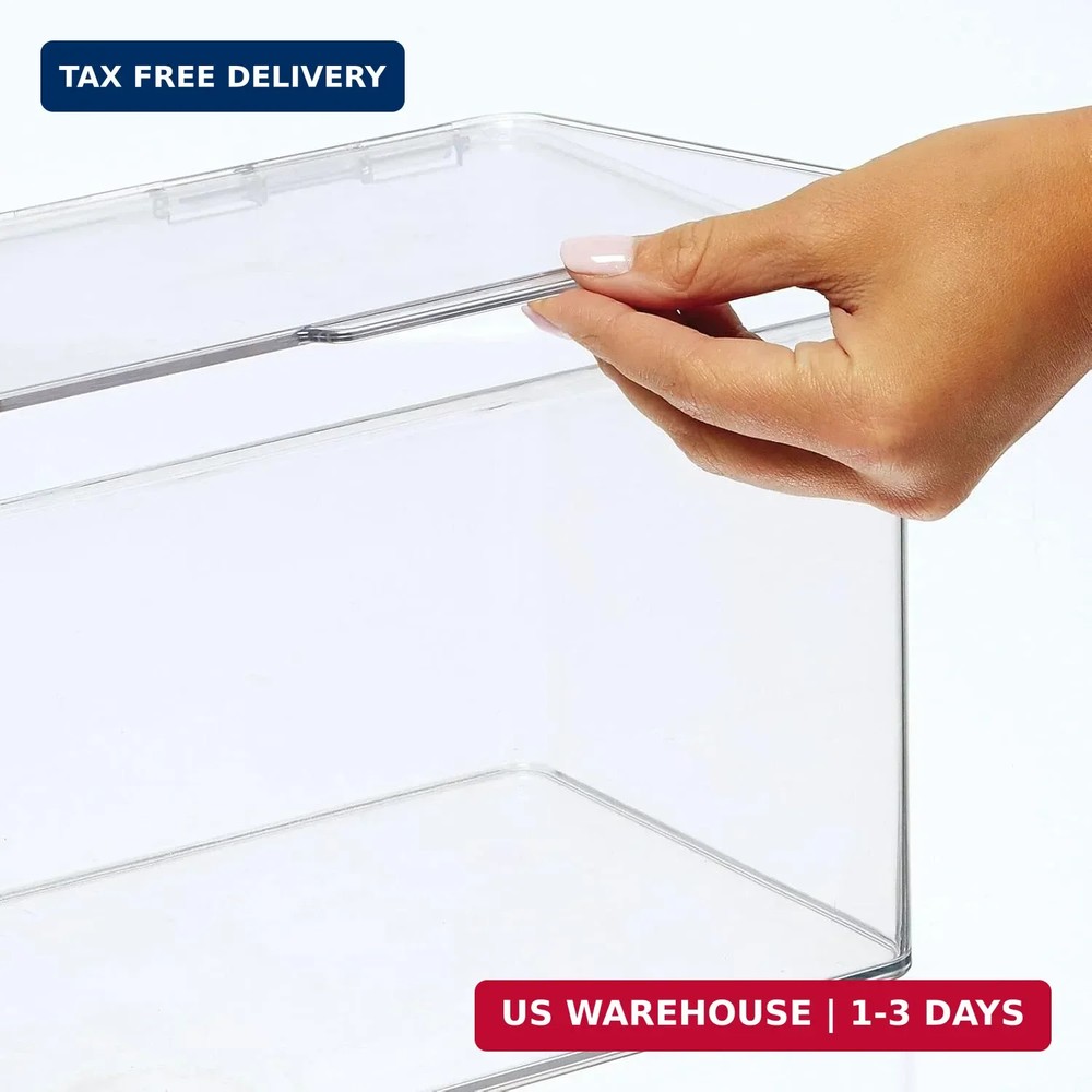 mDesign Set of 2 Storage Boxes with Lids - Stackable Plastic Storage Boxes for N