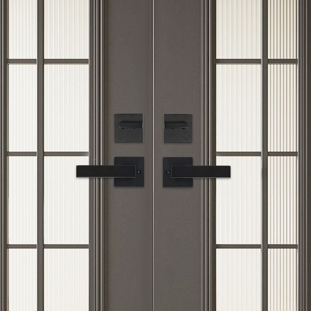 Handle Set w/ Reversible Handle Lever Black Front Door Lock Set Door Handle Set