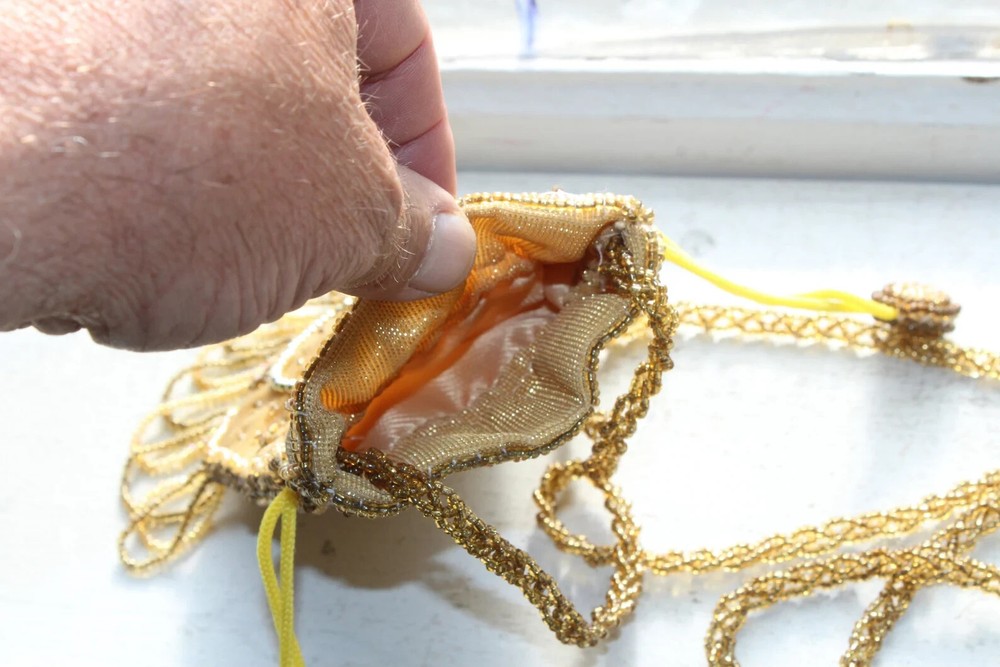 Vintage Boho Style Beaded Purse with Drawstring