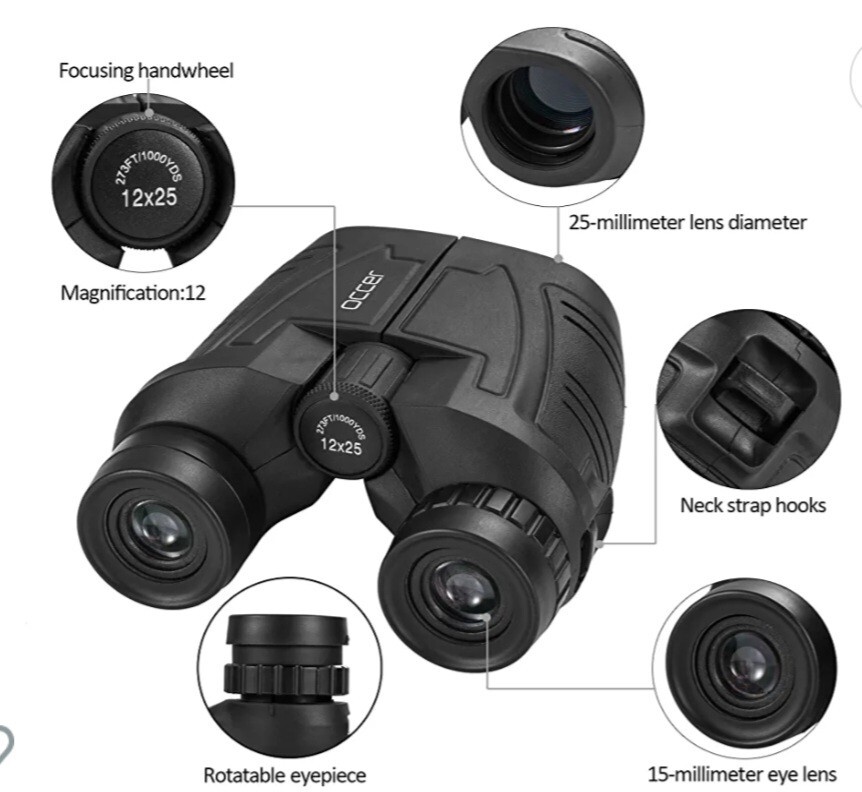 Occer - 12x25 Compact Binoculars with Clear Low Light Vision Large Eyepiece